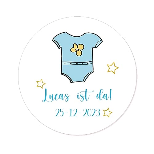 50 Babyparty Geburt Einladungen Brief Aufkleber PERSONALISIERT 40mm Baby Name Aufkleber Geschenkverpackung Gastgeschenke Tüten Kuvert Siegel Sticker - Rd 553 (Blau) von eKunSTreet