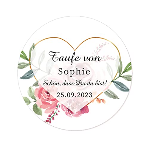 50 PERSONALISIERT 40mm Blume Aufkleber zur Taufe/Geburtstag/Kommunion Sticker Siegel - Schön, dass du da bist! Gastgeschenke Tüten Aufkleber für Hochzeit,Verlobung,Konfirmation - Rd 064 (005) von eKunSTreet