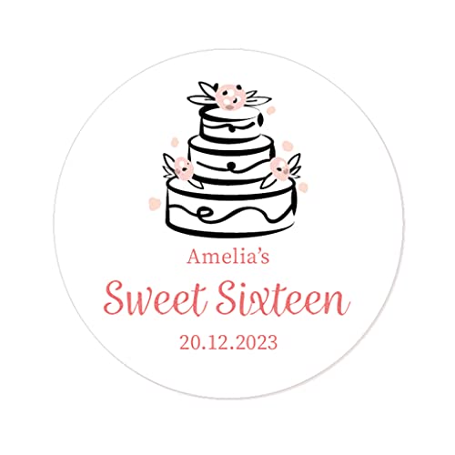 50 PERSONALISIERT Geburtstag Aufkleber, Sweet Sixteen/SWEET 16/16.Geburtstag Stickers Fabelhafte Blumentorten Etiketten zur Gastgeschenke Tischdeko,Einladungen,Tüten - Rd 040 (002) von eKunSTreet