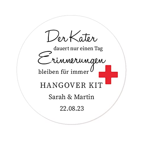 50 PERSONALISIERT Hangover Kit Aufkleber - Der Kater dauert nur einen Tag,Erinnerungen bleiben für immer Etiketten für Hochzeit,Gastgeschenk,Junggesellenabschied,Geburtstag Feier -Rd 052 (Weiß) von eKunSTreet