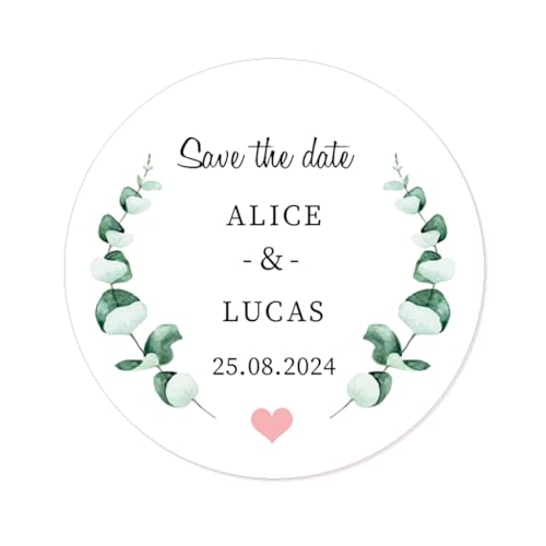 50 PERSONALISIERT Save the Date Aufkleber 40mm Runde Hochzeitsaufkleber Etiketten für Hochzeit Engagement Feier Einladung Briefumschläge - Rd 801 (01 Zweig A) von eKunSTreet