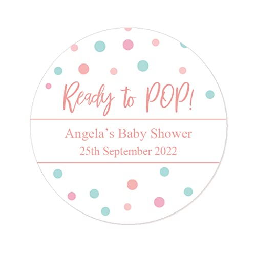 50 STICKER PERSONALISIERT BABY SHOWER Aufkleber - Ready to POP! Schwangerschaft Party Geschenk Etiketten 40mm About to Pop Popkorn Tüten Aufkleber Babyparty Gastgeschenk - Rd 355 (Rosa) von eKunSTreet