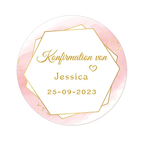 50 STICKER PERSONALISIERT Konfirmation Aufkleber Blumenkranz Gastgeschenk Sticker 40MM Danke Etiketten zur Taufe Geburt Kommunion Geschenk Tüten Flaschen - Rd 359 (001) von eKunSTreet