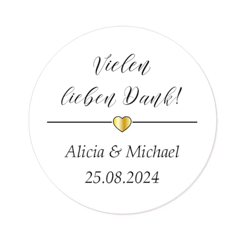 50 STICKER Vielen lieben Dank! PERSONALISIERT Jeder Text Aufkleber 40mm Etiketten zur Hochzeit Taufe Kommunion Geburtstag Gastgeschenke - Rd 651 (01 Liebe Herz) von eKunSTreet