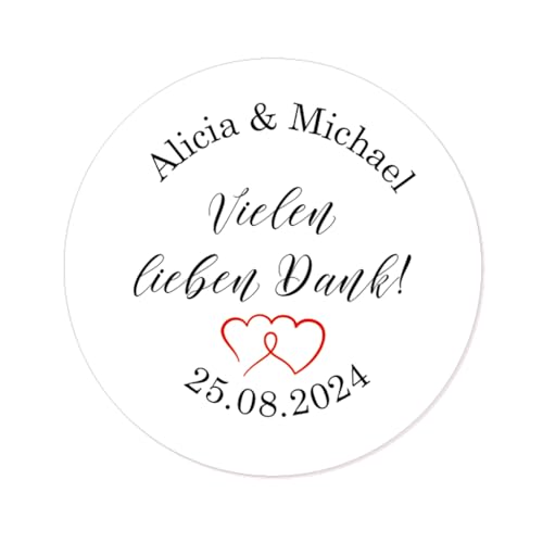 50 STICKER Vielen lieben Dank! PERSONALISIERT Jeder Text Aufkleber 40mm Etiketten zur Hochzeit Taufe Kommunion Geburtstag Gastgeschenke - Rd 651 (06 Doppelherz) von eKunSTreet