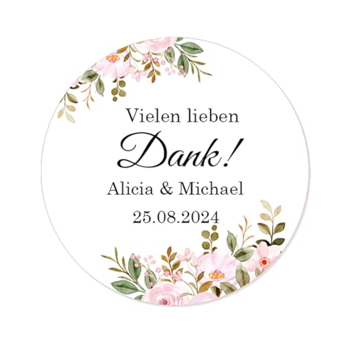 50 STICKER Vielen lieben Dank! PERSONALISIERT Jeder Text Aufkleber 40mm Etiketten zur Hochzeit Taufe Kommunion Geburtstag Gastgeschenke - Rd 651 (07 Rosenstrauch) von eKunSTreet