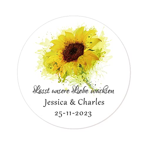 50 STICKERS Blumen PERSONALISIERT 'Lasst unsere Liebe wachsen' Hochzeit Aufkleber, 40mm Runde Liebe Saat/Blumensamen Etiketten für Hochzeit,Taufe,Konfirmation,Gastgeschenk,Tüten - Rd 281 (002) von eKunSTreet