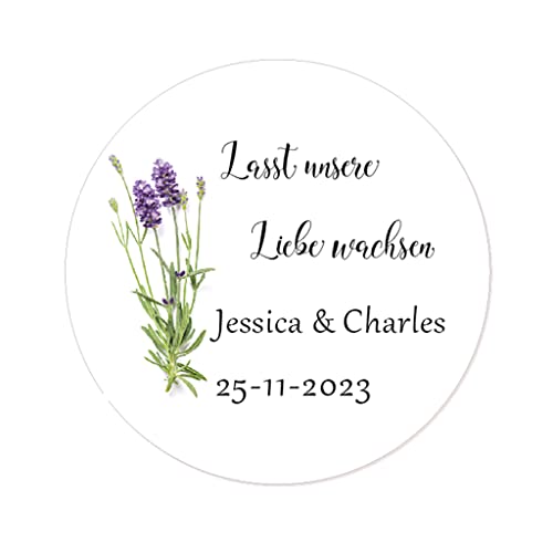 50 STICKERS Blumen PERSONALISIERT 'Lasst unsere Liebe wachsen' Hochzeit Aufkleber, 40mm Runde Liebe Saat/Blumensamen Etiketten für Hochzeit,Taufe,Konfirmation,Gastgeschenk,Tüten - Rd 281 (005) von eKunSTreet