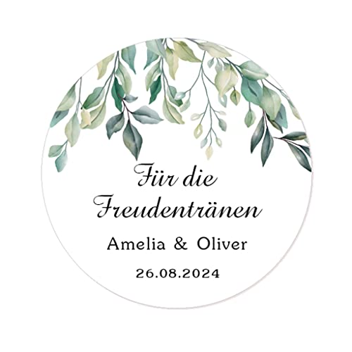 50 STICKERS 'Für die Freudentränen' PERSONALISIERT Hochzeit Aufkleber, 40mm Runde Blume Papieraufkleber Gewebe Etiketten für Hochzeit,Taufe,Gastgeschenk,Taschentücher - Rd 038 (006) von eKunSTreet