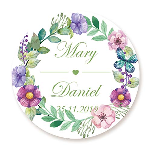 50 Stück PERSONALISIERT Aufkleber 4cm rund Aquarell Blumenkranz Hochzeitssticker Papieraufkleber für Hochzeit Gastgeschenke, Etiketten für Tischdeko,Tüten, Briefen, Einladungen - Rd 258 50 Stück PERSONALISIERT Aufkleber 4cm rund Aquarell Blumenkranz Hochzeitssticker Papieraufkleber für Hochzeit Gastgeschenke, Etiketten für Tischdeko,Tüten, Briefen, Einladungen - Rd 258 von eKunSTreet