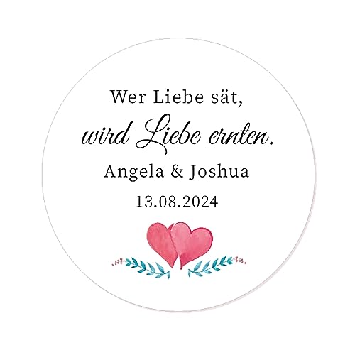 50 Wer Liebe sät, wird Liebe ernten Etiketten PERSONALISIERT Hochzeit Aufkleber 40mm Gastgeschenke für Hochzeit Taufe Geburst - Rd 102 (004) von eKunSTreet