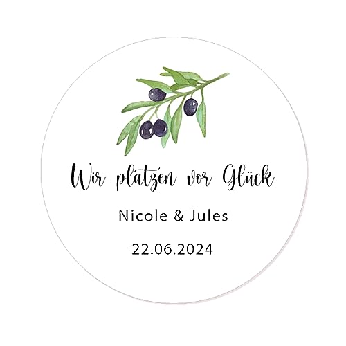 50 Wir platzen vor Glück Aufkleber PERSONALISIERT Hochzeit Sticker 40mm rund Gastgeschenke Etiketten - Rd 665 (002) von eKunSTreet