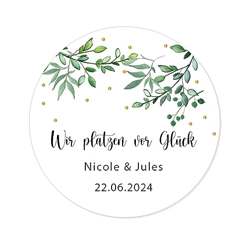 50 Wir platzen vor Glück Aufkleber PERSONALISIERT Hochzeit Sticker 40mm rund Gastgeschenke Etiketten - Rd 665 (003) von eKunSTreet