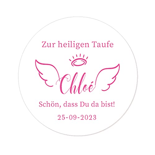 50 süße Engelsflügel PERSONALISIERT Zur heiligen Taufe Aufkleber -Taufe/Geburtstag/Konfirmation 40mm Sticker Siegel Schön, dass du da bist! zur Gastgeschenke Tüten Briefen - Rd 363 (Rosa) von eKunSTreet