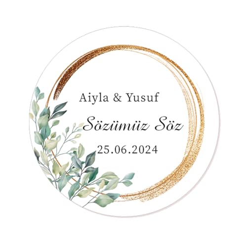 50x Sözümüz Söz Aufkleber PERSONALISIERT Ihr Text Hochzeitssticker 40mm für Türkische Hochzeit Gastgeschenke Etiketten - Rd 670 (04 Bäume) von eKunSTreet