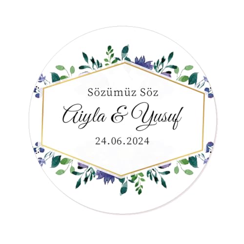50x Sözümüz Söz Aufkleber PERSONALISIERT Ihr Text Hochzeitssticker 40mm für Türkische Hochzeit Gastgeschenke Etiketten - Rd 670 (05 Floral) von eKunSTreet