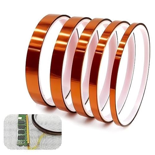 eModwey 5er Pack Kapton Tape,Hitzebeständig Klebeband,Hochtemperaturbeständiges Klebeband für Elektronik und Automobilindustrie, Polyimid Film Klebeband(3mm/6mm/8mm/10mm/12mm*33m) von eModwey