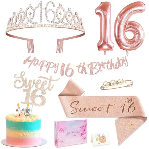 Deko 16. Geburtstag Mädchen Tortendeko Geschenk für Mädchen Rosegold Deko Set Dekorationen Geburtstagsgeschenke Set Geburtstagsdeko 16 Jahr Mädchen Happy Birthday Deko Supplies von ePicsoa