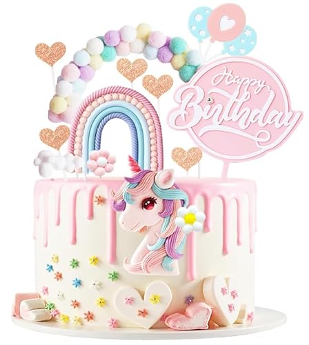 Einhorn Tortendeko Geburtstag 2025 Neu, 16 StückEinhorn Cake Topper Set, Tortendeko Einhorn, Regenbogen Einhorn Happy Birthday Tortendeko, Einhorn Deko Kindergeburtstag, Kuchen Deko für Kinder Mädchen von ePicsoa