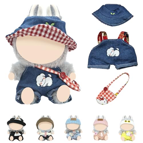Kleidung für La-bu-bu Puppe, Puppenzubehör, Puppenkleidung, Kleidungsset, DIY Outfit Set, Bekleidungszubehör Cute Jeans Overalls Hut Zubehör Sets Clothes(ohne Puppe) von ePicsoa