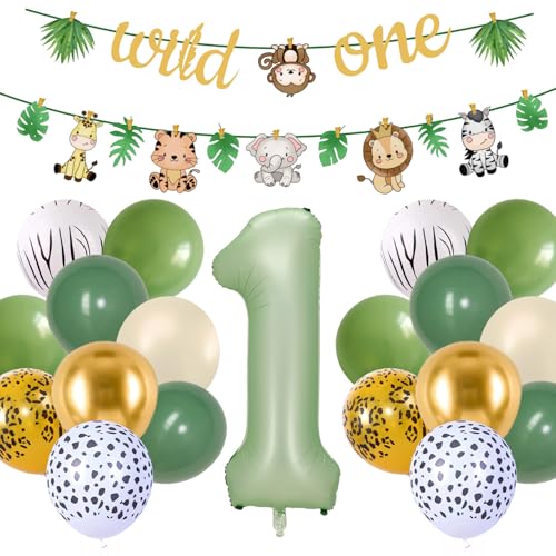Wild One Geburtstag Deko 1. geburtstag junge mit Banner, luftballon 1. geburtstag, 18 Latex Luftballons + 2 Bänder & 1 Strohhalm - Safari Kinder geburtstagsdeko 1 jahr für Jungen Wild One Geburtstag Deko 1. geburtstag junge mit Banner, luftballon 1. geburtstag, 18 Latex Luftballons + 2 Bänder & 1 Strohhalm - Safari Kinder geburtstagsdeko 1 jahr für Jungen von ePicsoa