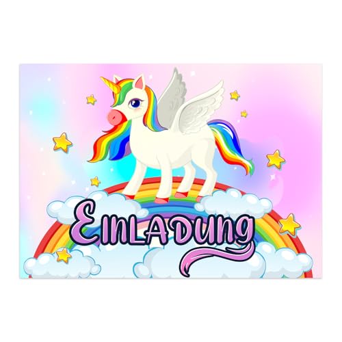 ePicsoa 12x Einladungskarten Einhorn inkl + Umschlag. Sticker, Einladungskarten Kindergeburtstag Mädchen, Geburtstagsfeiern für Mädchen von ePicsoa