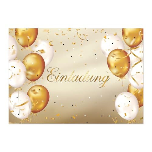ePicsoa 12x Einladungskarten Gold Luftballons mit Umschlägen, Einladungkarten Geburtstag, Hochzeitseinladungskarte, für Feste, Geburtstage und Hochzeiten – Elegante Hochzeitsjubiläen von ePicsoa