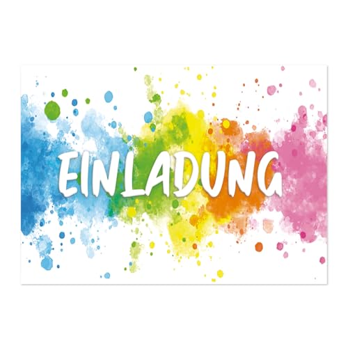 ePicsoa 12x Einladungskarten Kindergeburtstag + Umschlag - Einladungskarte mit Aquarellmuster, Original Graffiti Einladungskarten, Geburtstagsfeiern für Jungen und Mädchen von ePicsoa