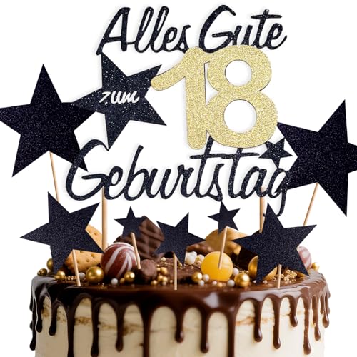 ePicsoa Tortendeko 18 Geburtstag, Kuchendeko 18 Jahre, Tortenaufsätze, 18th Birthday Cake Topper Geburtstag Torte Kuchen Topper Kuchendeko 18 Geburstagstorte Deko Gold Schwarz Frauen Männer, 7 Sternen ePicsoa Tortendeko 18 Geburtstag, Kuchendeko 18 Jahre, Tortenaufsätze, 18th Birthday Cake Topper Geburtstag Torte Kuchen Topper Kuchendeko 18 Geburstagstorte Deko Gold Schwarz Frauen Männer, 7 Sternen von ePicsoa
