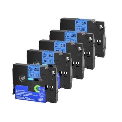 Kompatibel mit Druckern Tze231 TZ631 Tze431 TZ131 0,47 Zoll 5 Pack 12mm Beschriftungsbänder(Black on Blue) von eRgDFS