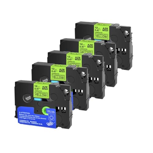 Kompatibel mit Druckern Tze231 TZ631 Tze431 TZ131 0,47 Zoll 5 Pack 12mm Beschriftungsbänder(Black on FLU-Yellow) von eRgDFS
