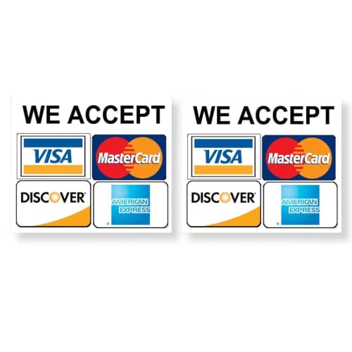 eSplanade Kreditkarten-Vinyl-Aufkleber – 2 Stück – We Accept – Visa, MasterCard, Amex and Discover – 8,9 x 8,9 cm Vinyl-Aufkleber für Fenster – Geschäft, Café, Büro, Restaurant eSplanade Kreditkarten-Vinyl-Aufkleber – 2 Stück – We Accept – Visa, MasterCard, Amex and Discover – 8,9 x 8,9 cm Vinyl-Aufkleber für Fenster – Geschäft, Café, Büro, Restaurant von eSplanade