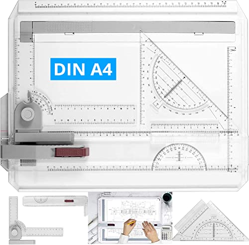 eSynic A4 Multifunktions Zeichentisch Einfache Zeichenplatte Einstellbarer Messsystem Winkel Parallelbewegung Zeichenbrett mit Winkelmesser Papierortung Gleitlineal Rutschfestem Stützbein von eSynic