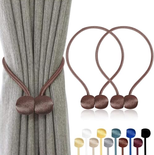 2 Stück Magnetische Vorhang Raffhalter, 10 Farben | Für Wohn-/Schlafzimmer, Bad & Esszimmer, passt zu Vorhängen/Gardinen/Duschvorhänge (Braun) von eaacaa