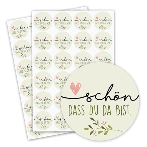 2er Set runde Aufkleber Schön, dass du da bist I dv_302 mint I Ø 4 cm I selbstklebende Sticker mit Spruch für Hochzeit Geburtstag Verpackung von easydruck24de