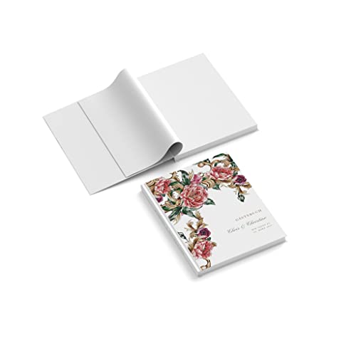 Gästebuch personalisiert mit Wunschtext | Pfingstrosen | DIN A5 | 148 x 210 mm | Hardcover | 128 Seiten | Hochzeit | Verlobung | Hochzeitsbuch | Liebe | Erinnerungsbuch von easyprint