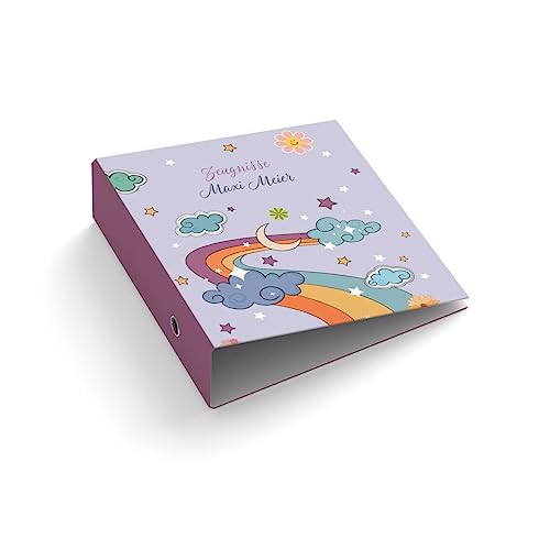 Ringordner Ordner | Kinder | personalisiert | Wunschtext | Regenbogen | Wolken | Mit Griffloch | für DIN A4 | 7,4 cm breit | lila | Zeugnisse | Zeugnismappe Ringordner Ordner | Kinder | personalisiert | Wunschtext | Regenbogen | Wolken | Mit Griffloch | für DIN A4 | 7,4 cm breit | lila | Zeugnisse | Zeugnismappe von easyprint