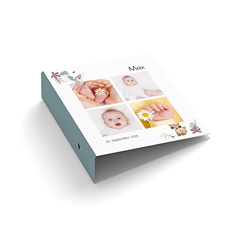 Ringordner | Ordner | personalisiert mit Fotos + Text | Vogel & Fuchs | Mit Griffloch | für DIN A4 | 7,4 cm breit | Baby | Geburt | Famiily Love von easyprint