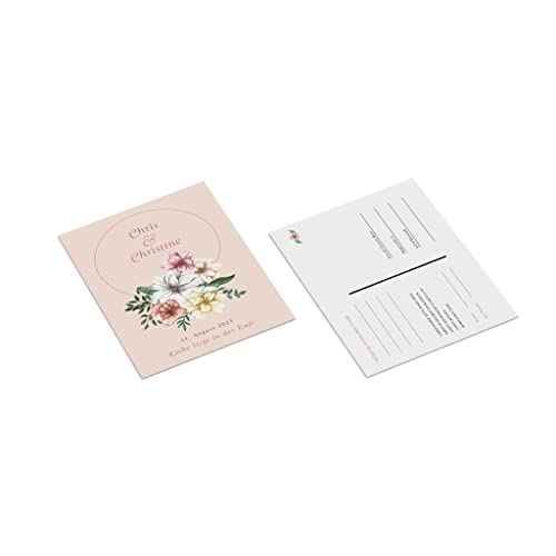 easyprint Ballonkarten personalisiert | Blumen apricot | 2-seitig | 105 x 148 mm | DIN A6 | Menge + Papier zur Auswahl | Hochzeit | Wedding | Ehe | Liebe | Flitterwochen (50 Stück) von easyprint