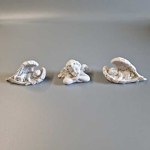 eberin · Engel Deko · Schutzengel Figur · Mini Schutzengelchen · Grabengel weiß · Grabschmuck · 3 Varianten im Organzabeutel (Flügelspitze rechts) von eberin