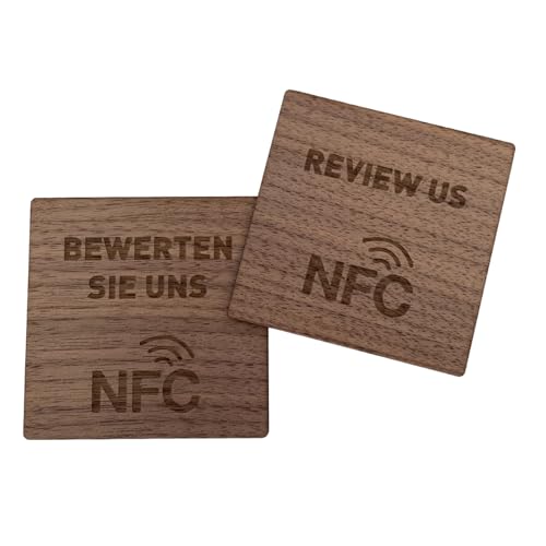 Bewertung Aufkleber aus Holz mit NFC | für alle Bewertungsportale wie Google | Automatisierte Bewertungen generieren in Sekunden mit nur 1 Klick | Wir richten alles für Sie ein (Nuss) von ebets