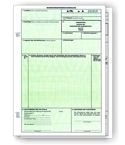 100 x A.TR/ATR Warenverkehrsbescheinigung Türkei 2-teilig für Laser- und Tintendrucker, Einzelblätter DIN A 4 lose im Wechsel 100 x A.TR/ATR Warenverkehrsbescheinigung Türkei 2-teilig für Laser- und Tintendrucker, Einzelblätter DIN A 4 lose im Wechsel von ebs Versand