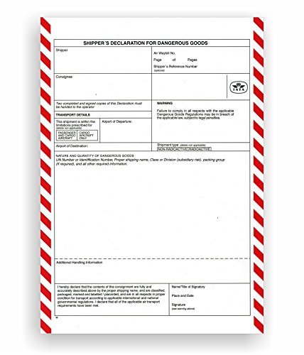 100 x Shipper’s Declaration For Dangerous Goods ohne Spalteneinteilung - Ohne Spalten, Shippers, Gefahrgut, Luftfrachtbrief, Airwaybill - Made in Germany von ebs Versand