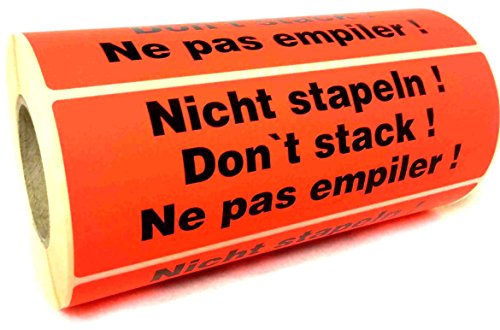 Warnetiketten "Nicht stapeln" 149 x 48 mm - 500 Stk. je Rolle - Leuchtfarbe (fluoreszierend) - stark haftend | Hinweisetiketten/Versandetiketten - Made in Germany von ebs Versand
