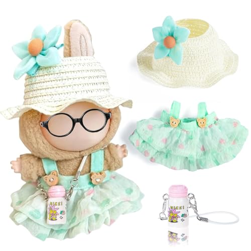 17 cm Mode Puppe Kleidung Kleid & Zubehör Set enthalten: EIN Strohmüt, Kleid, Blume Haarpinne, Wasserflasche Spielzeug (Puppe und Brille sind Nicht enthalten), Green von ebuddy