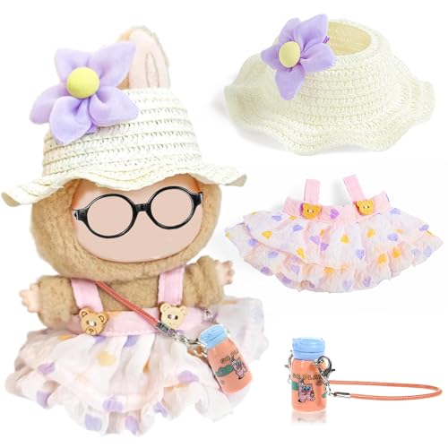 17 cm Mode Puppe Kleidung Kleid & Zubehör Set enthalten: EIN Strohmüt, Kleid, Blume Haarpinne, Wasserflasche Spielzeug (Puppe und Brille sind Nicht enthalten), Purple von ebuddy