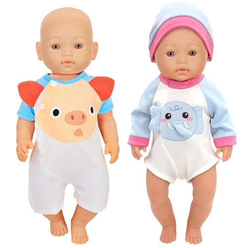 2 Sets Cartoon Baby Puppe Kleidung einschließlich Strampler und Hut für 43cm / 17 Zoll Neugeborene Babypuppen (Keine Puppe) von ebuddy