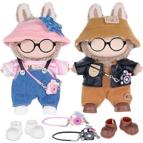 Insgesamt 2 Sets 17cm Mode Puppe Kleidung & Zubehör Set enthalten: 2 Mütze, 2 Tops, 2 Hosen, 2 Schuhe und 2 Taschen - süße Kleidung für Dress up einzigartigen Stil (Puppe Nicht enthalten) von ebuddy