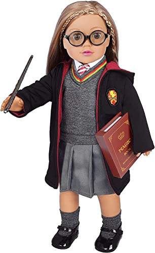 ebuddy Hermine Granger inspirierte Puppen-Kleidung Schuhe für American Girl Puppen: 10-teiliges Hogwarts-Uniform-Set mit imitiertem Zauberbuch von ebuddy