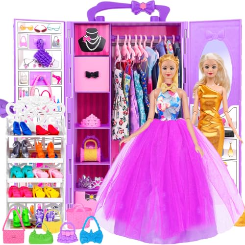 ebuddy 11.5 Zoll Mädchen Puppe mit Kleidung Zubehör und Schrank, Prinzessin Kleider, Kleidung ,Badeanzüge, Schuhe Rack, Puppe Dress Up Spielzeug für Mädchen Geschenke (einschließen Puppe) von ebuddy